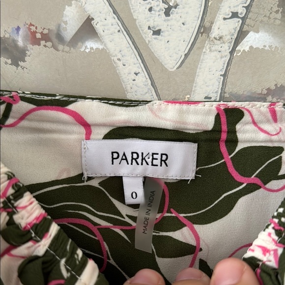 PARKER Cream Green Pink Floral Key Hole Peplum Tank Top 0 - Picture 2 of 5